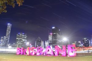 Brisbane signage against skyline backdrop